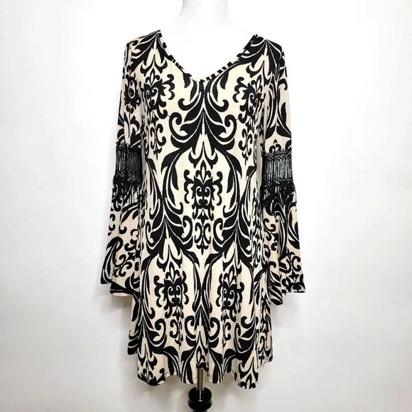 Boho, Hippie, Peasant Crochet Dress Black Medium. - Picture 1 of 12